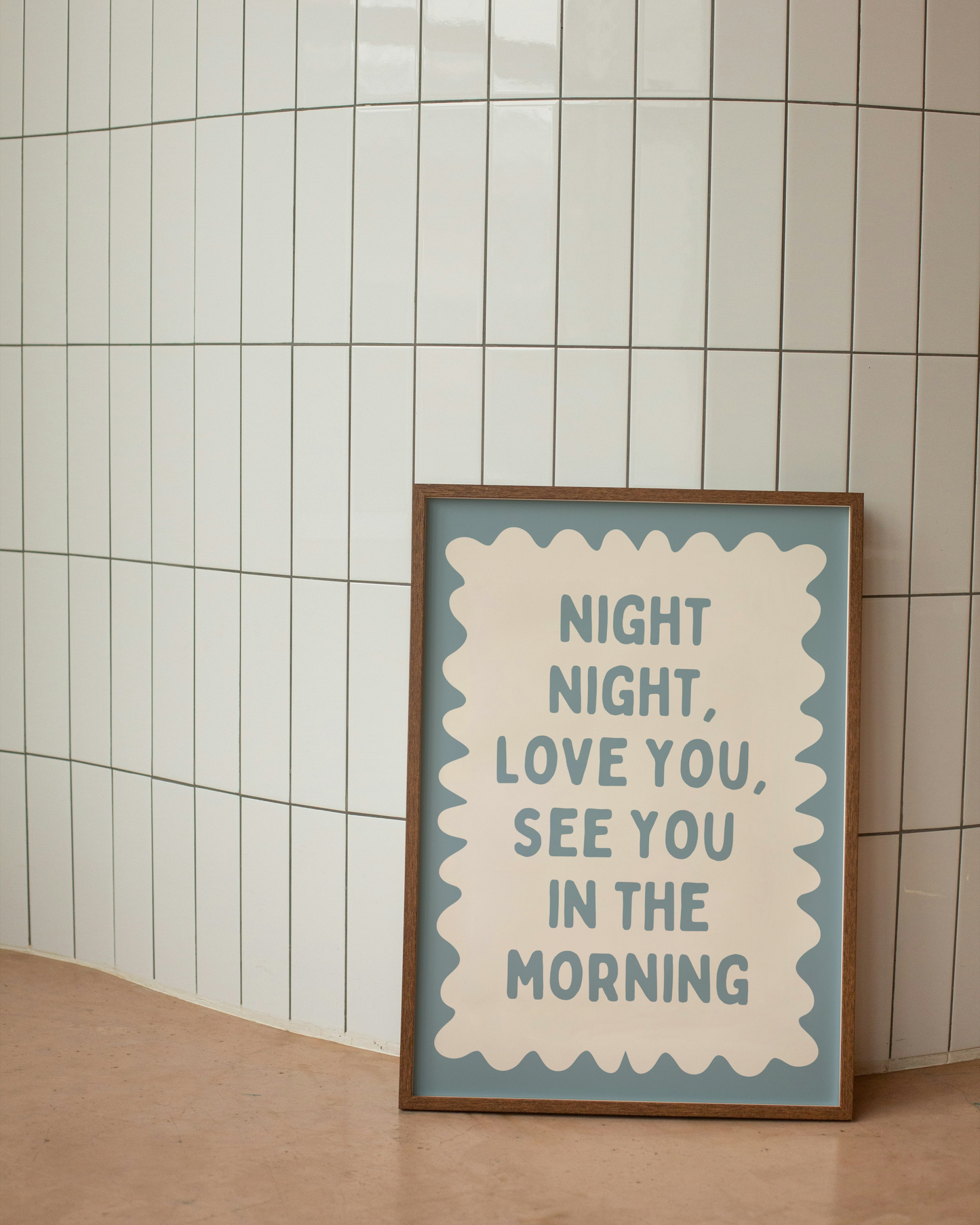 Night Night, Love You | Dusty Blue and Cream | Wall Art Print - High-Quality Premium Wall Art Decor Sticker