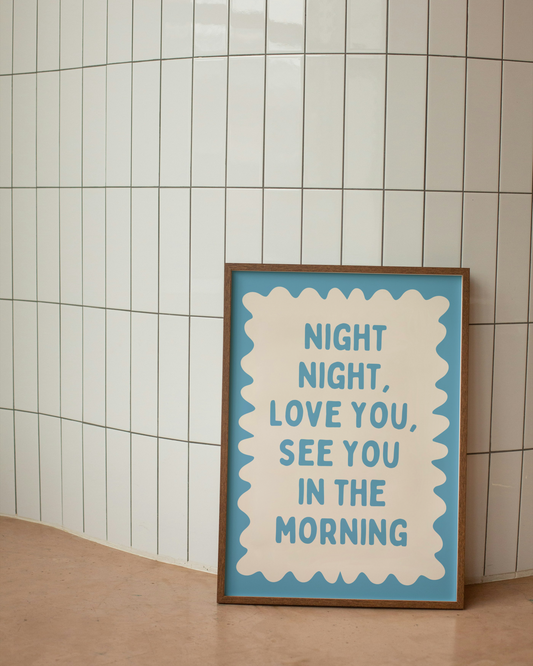 Night Night, Love You | Denim and Cream | Wall Art Print - High-Quality Premium Wall Art Decor Sticker