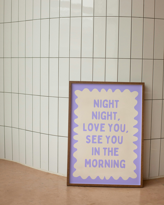 Night Night, Love You | Periwinkle and Cream | Wall Art Print - High-Quality Premium Wall Art Decor Sticker