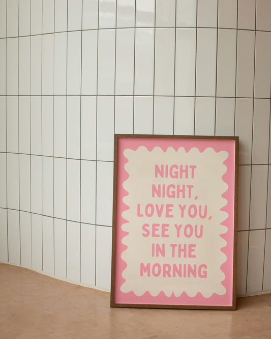 Night Night, Love You | Blush and Cream | Wall Art Print - High-Quality Premium Wall Art Decor Sticker