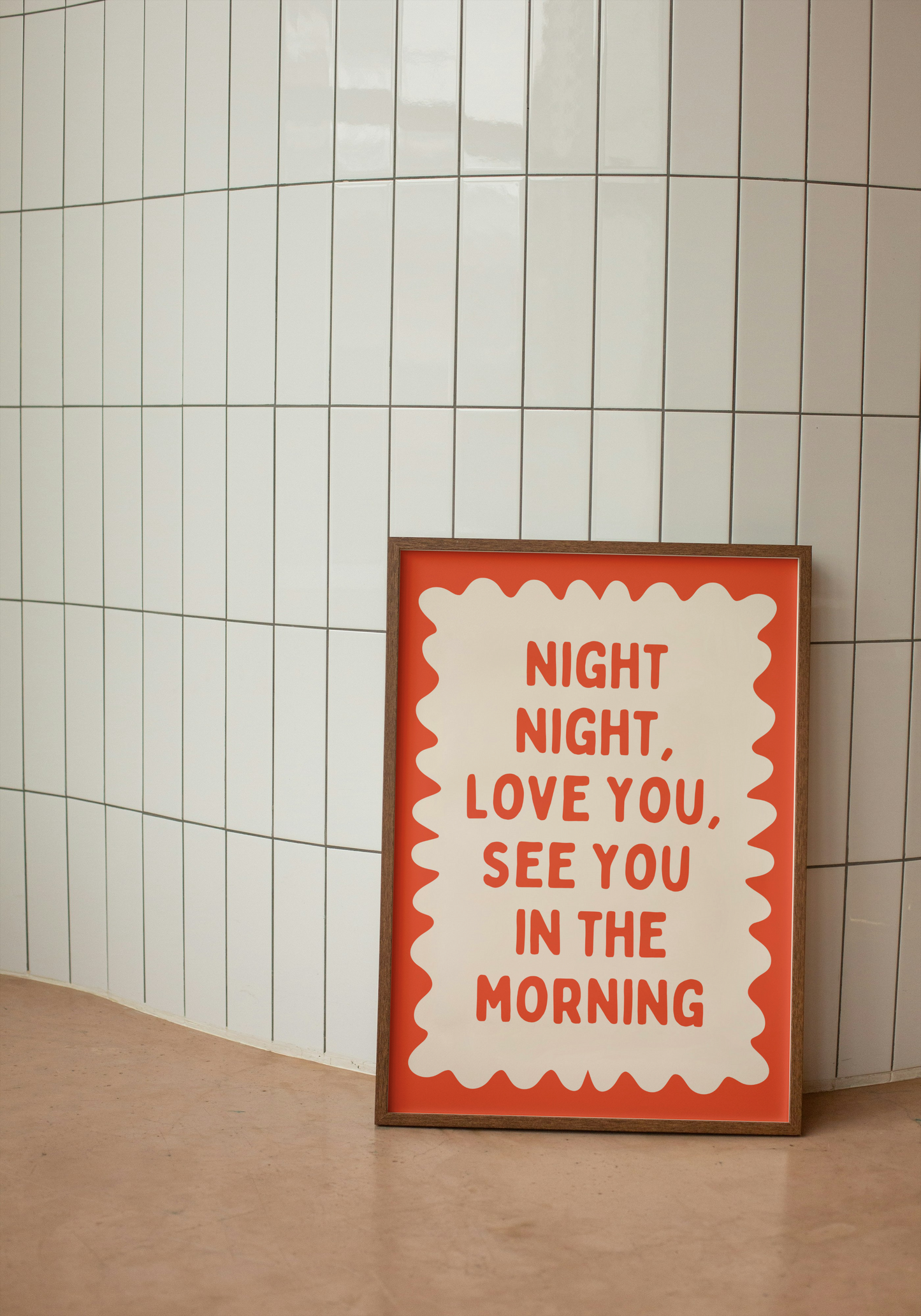 Night Night, Love You | Red Orange and Cream | Wall Art Print - High-Quality Premium Wall Art Decor Sticker