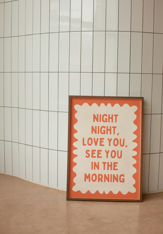 Night Night, Love You | Coral and Cream | Wall Art Print - High-Quality Premium Wall Art Decor Sticker