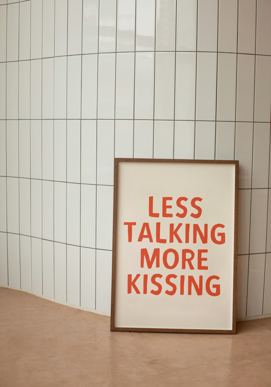 Less Talking More Kissing | Red and Cream | Art Print - High-Quality Premium Wall Art Decor Sticker