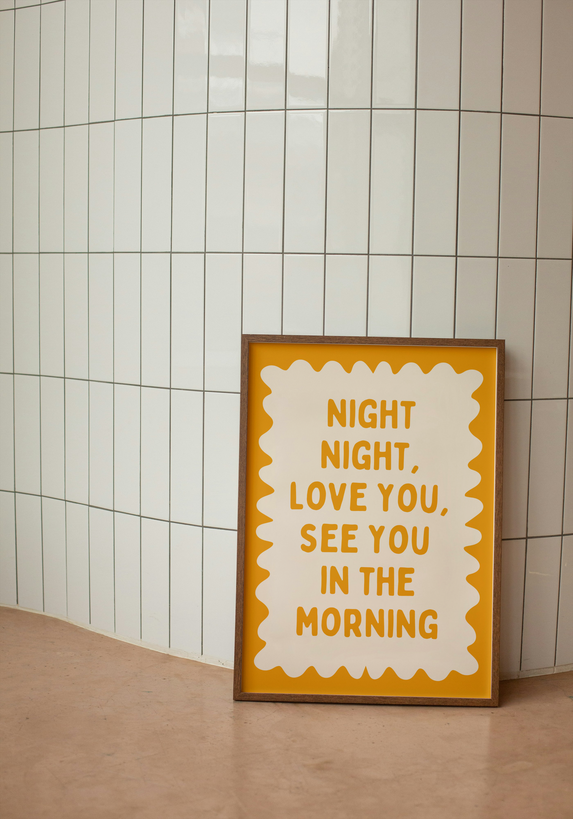 Night Night, Love You | Mustard and Cream | Wall Art Print - High-Quality Premium Wall Art Decor Sticker