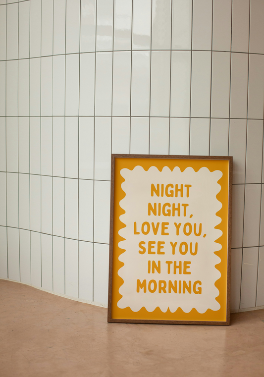 Night Night, Love You | Mustard and Cream | Wall Art Print - High-Quality Premium Wall Art Decor Sticker