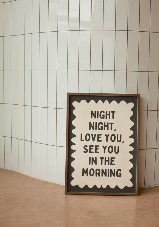 Night Night, Love You | Charcoal and Cream | Wall Art Print - High-Quality Premium Wall Art Decor Sticker