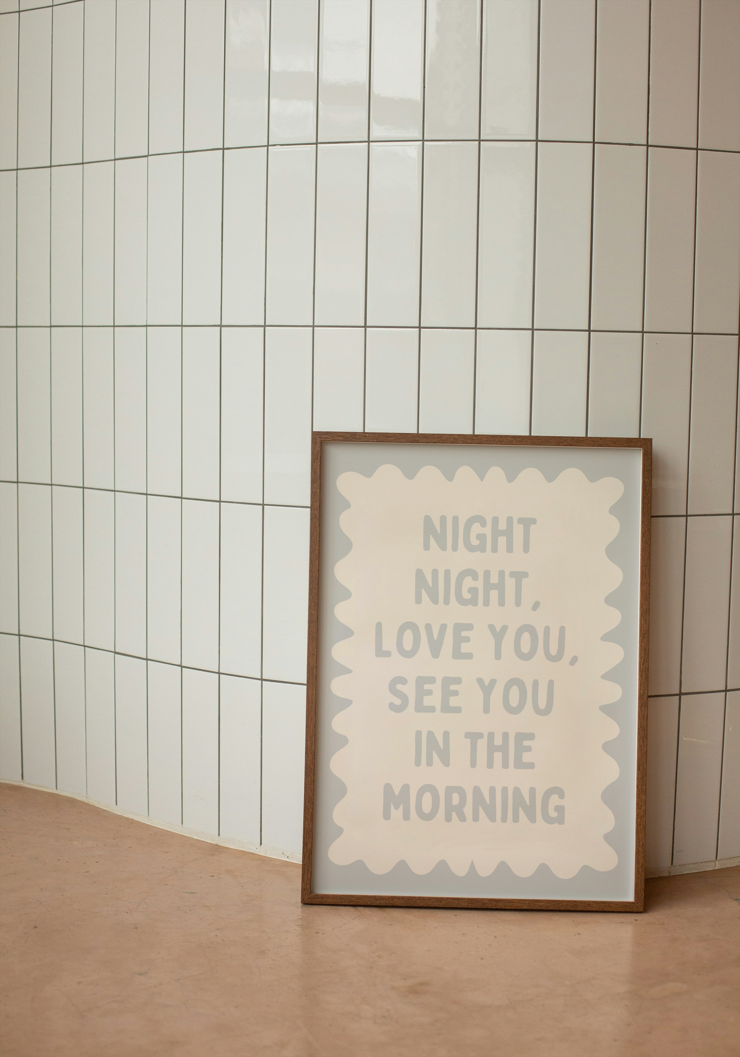 Night Night, Love You | Pale Grey and Cream | Wall Art Print - High-Quality Premium Wall Art Decor Sticker