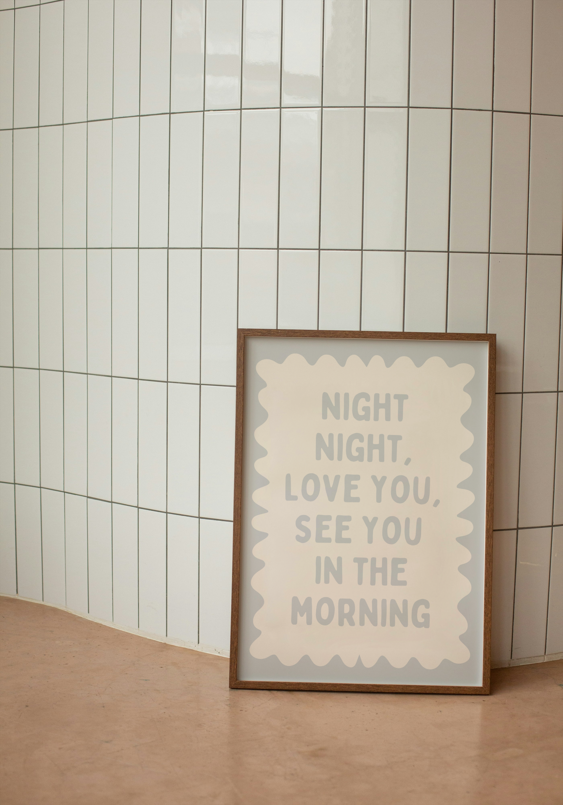 Night Night, Love You | Pale Grey and Cream | Wall Art Print - High-Quality Premium Wall Art Decor Sticker