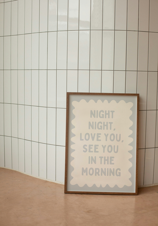 Night Night, Love You | Pale Grey and Cream | Wall Art Print - High-Quality Premium Wall Art Decor Sticker