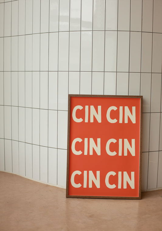 Cin Cin Cin | Cream and Red | Art Print - High-Quality Premium Wall Art Decor Sticker