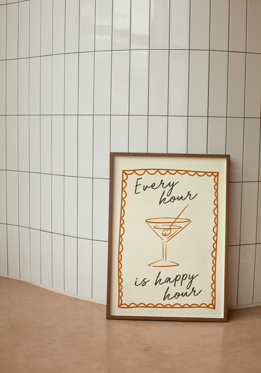 Every Hour Is Happy Hour | Rust and Cream | Art Print - High-Quality Premium Wall Art Decor Sticker