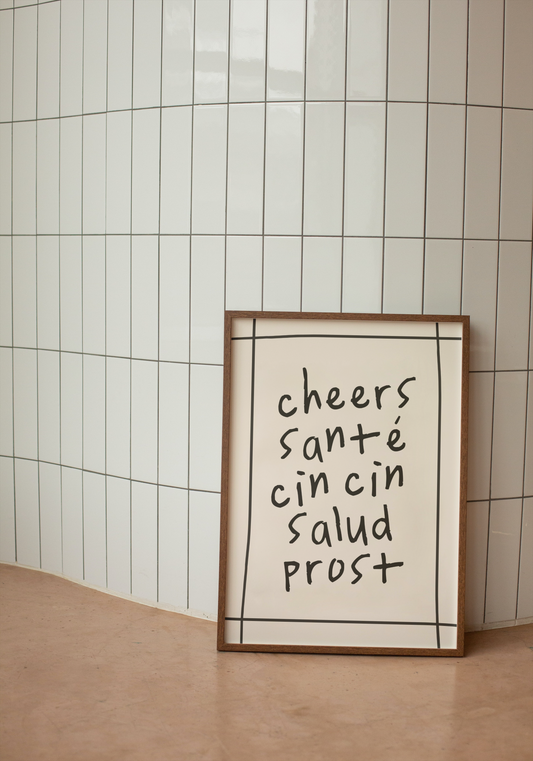 Cheers | Charcoal and Cream | Art Print - High-Quality Premium Wall Art Decor Sticker