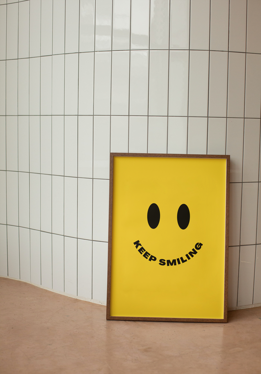 Keep Smiling | Black and Yellow | Art Print - High-Quality Premium Wall Art Decor Sticker