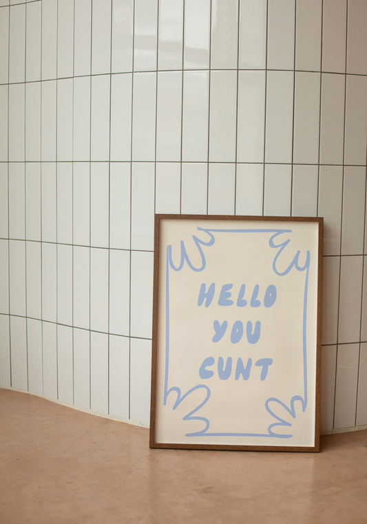 Hello You Cunt | Cornflower and Cream | Art Print - High-Quality Premium Wall Art Decor Sticker