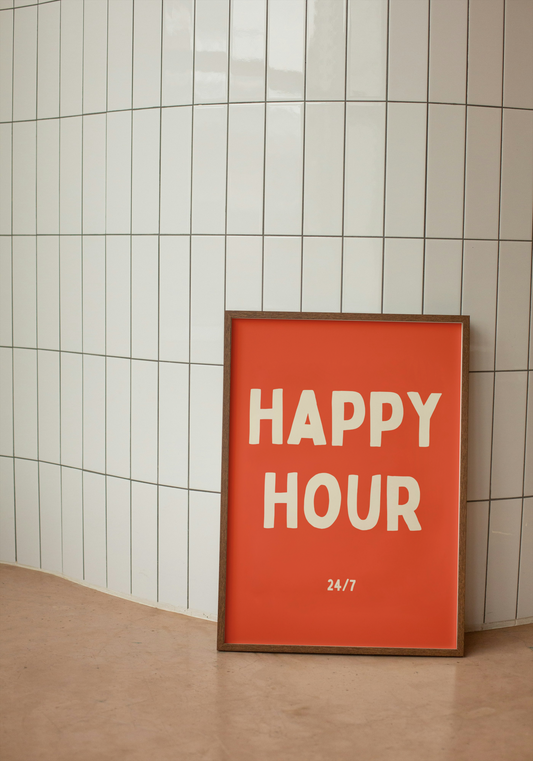Happy Hour | Cream and Red | Art Print - High-Quality Premium Wall Art Decor Sticker