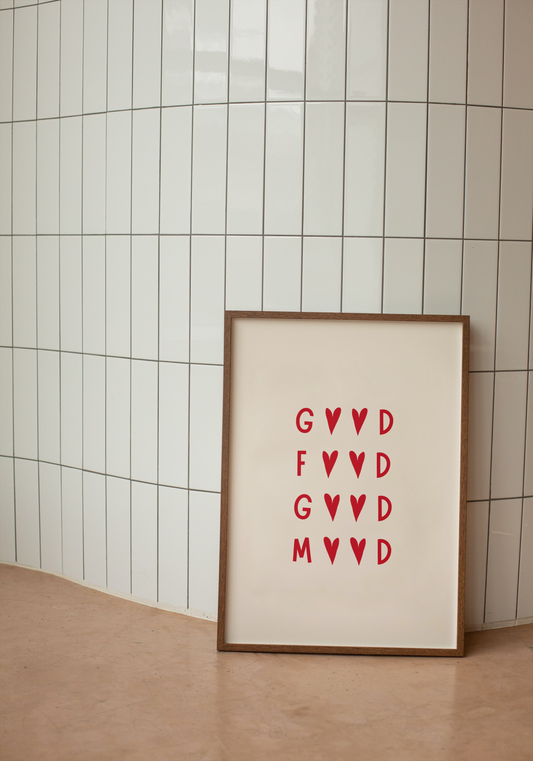 Good Food Good Mood | Red and Cream | Art Print - High-Quality Premium Wall Art Decor Sticker