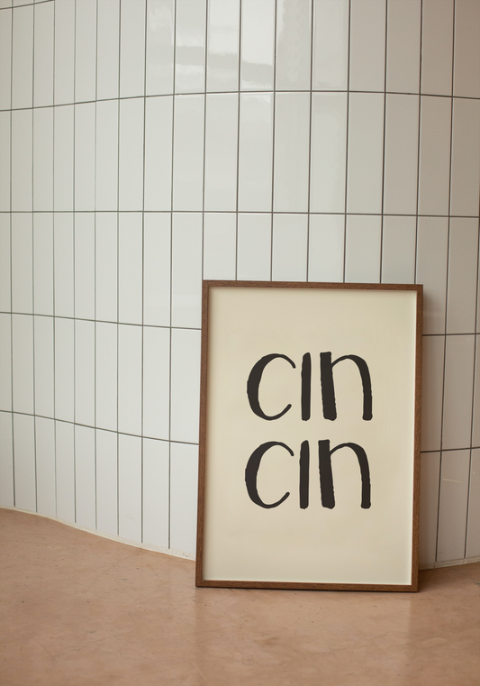 Cin Cin | Charcoal and Cream | Art Print - High-Quality Premium Wall Art Decor Sticker
