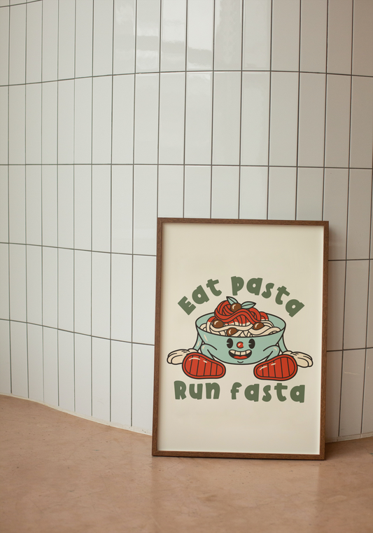 Eat Pasta Run Fasta | Retro | Green and Cream | Art Print - High-Quality Premium Wall Art Decor Sticker