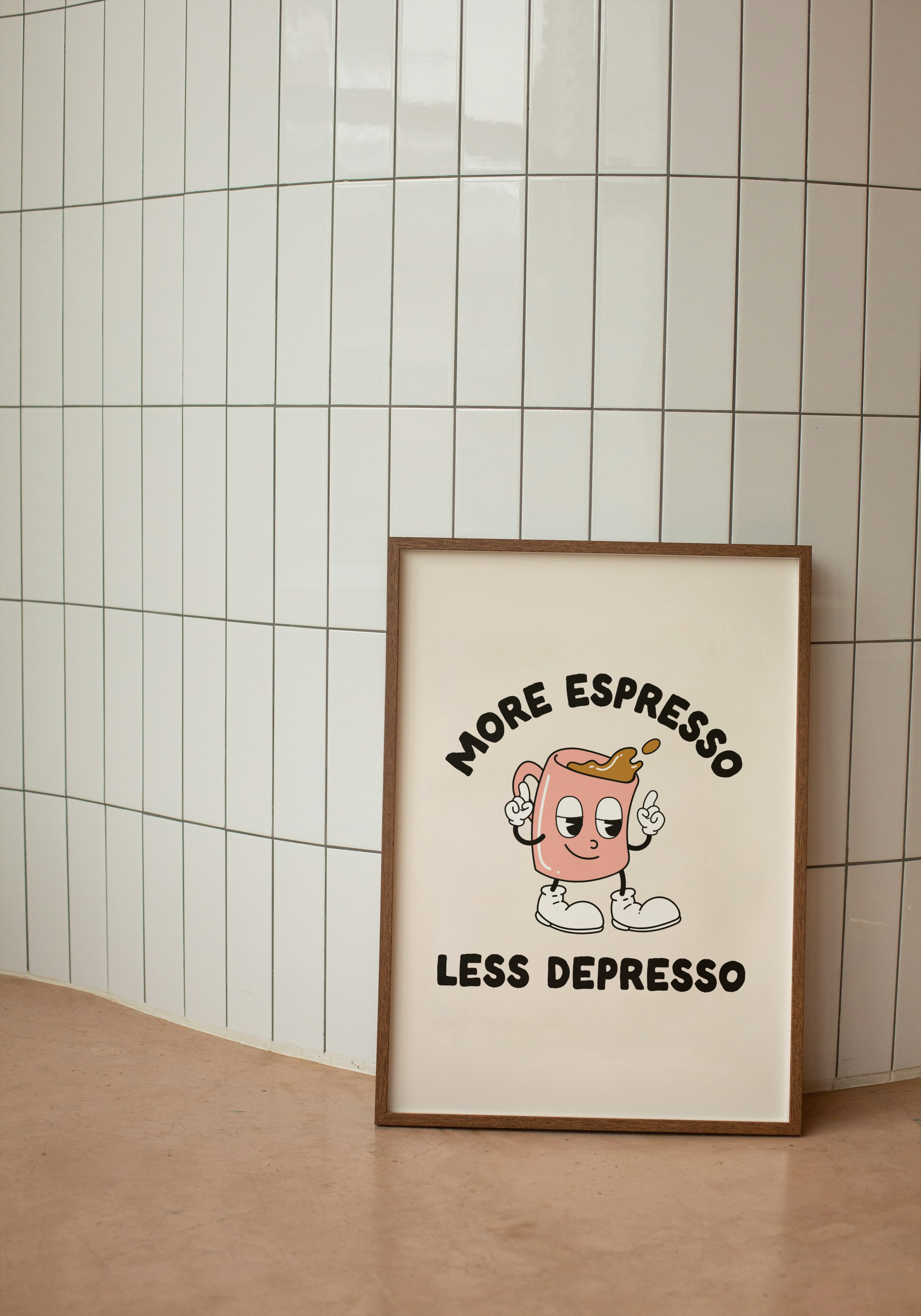 More Espresso, Less Depresso | Peach and Black | Art Print - High-Quality Premium Wall Art Decor Sticker