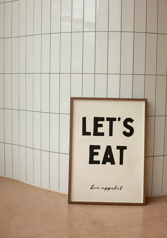 Let's Eat. Bon Appetit | Black and Cream | Art Print - High-Quality Premium Wall Art Decor Sticker