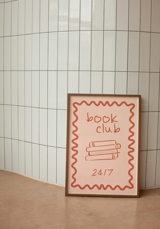Book Club | Red and Pink | Art Print - High-Quality Premium Wall Art Decor Sticker