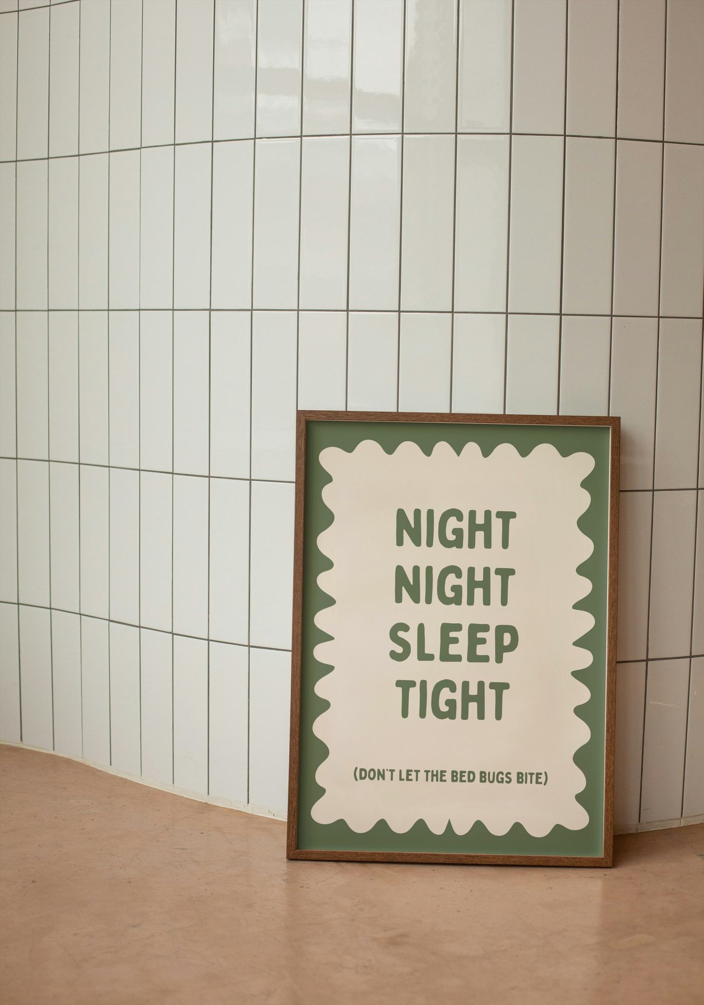 Night Night Sleep Tight | Olive Green and Cream | Art Print - High-Quality Premium Wall Art Decor Sticker