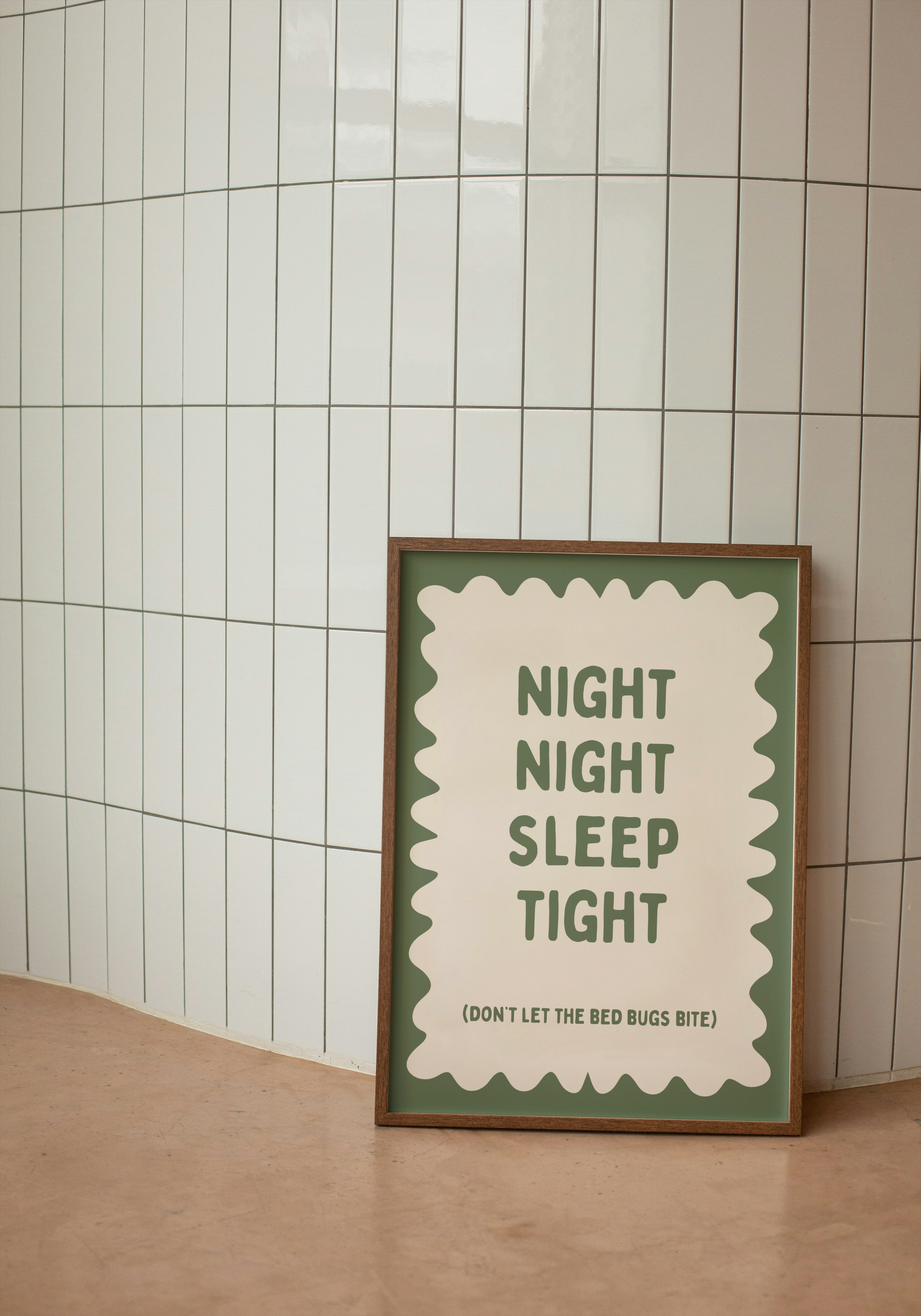 Night Night Sleep Tight | Olive Green and Cream | Art Print - High-Quality Premium Wall Art Decor Sticker
