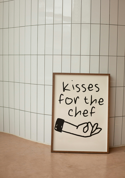 Kisses For The Chef | Black and Cream | Art Print - High-Quality Premium Wall Art Decor Sticker