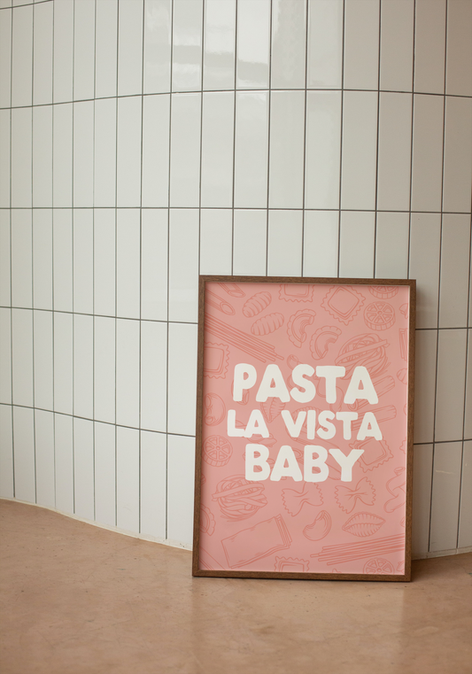 Pasta La Vista Baby | White and Pink | Art Print - High-Quality Premium Wall Art Decor Sticker