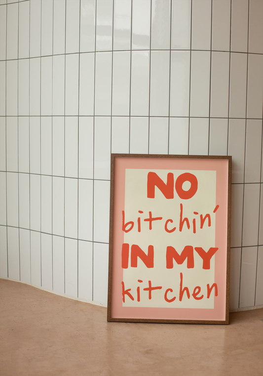 No Bitchin' In My Kitchen | Red and Pink | Art Print - High-Quality Premium Wall Art Decor Sticker