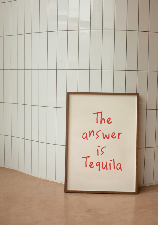 The Answer Is Tequila | Red and Cream | Art Print - High-Quality Premium Wall Art Decor Sticker