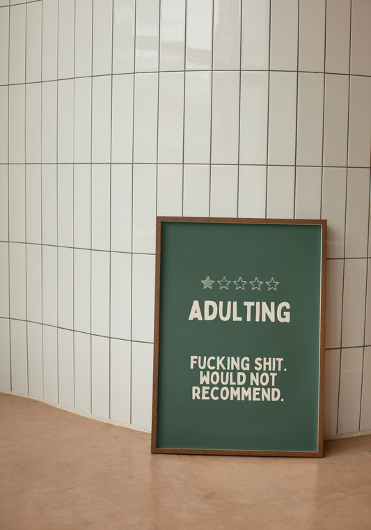Adulting | Cream and Forest Green | Art Print - High-Quality Premium Wall Art Decor Sticker