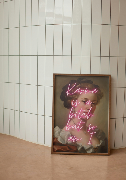 Karma Is A Bitch But So Am I | Pink | Modern Renaissance Painting |  Art Print - High-Quality Premium Wall Art Decor Sticker