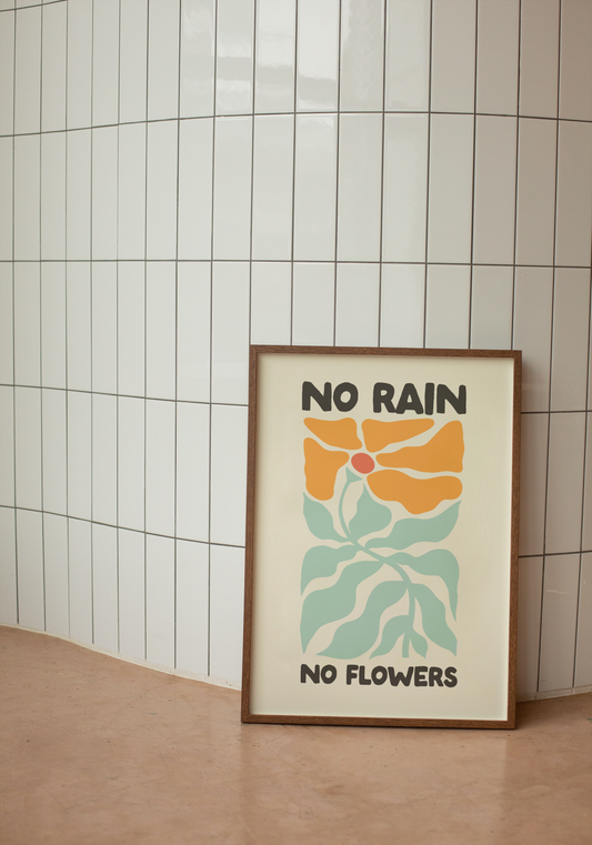 No Rain No Flowers | Charcoal and Cream | Art Print - High-Quality Premium Wall Art Decor Sticker