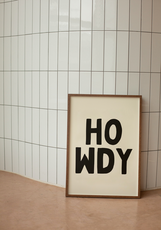 Howdy | Black and Cream | Art Print - High-Quality Premium Wall Art Decor Sticker