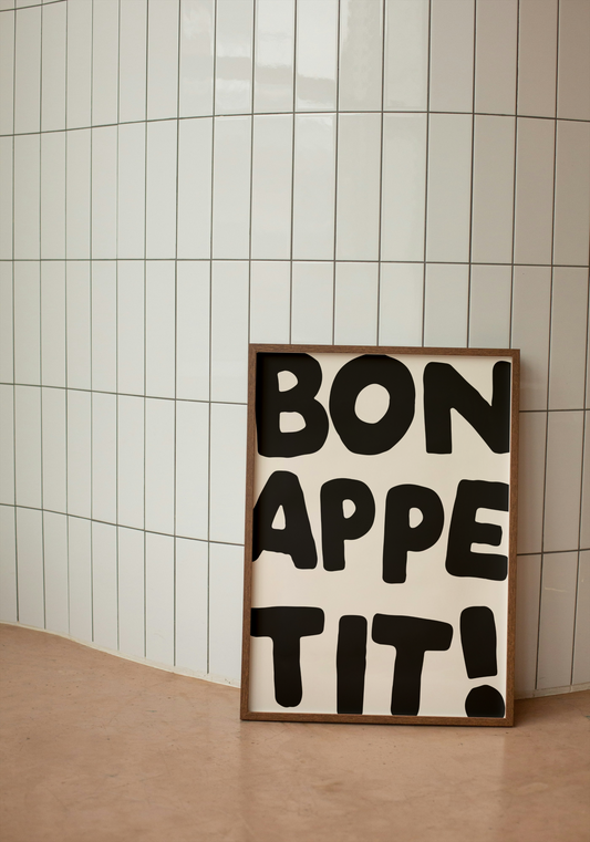 Bon Appetit! | Black and Cream | Art Print - High-Quality Premium Wall Art Decor Sticker