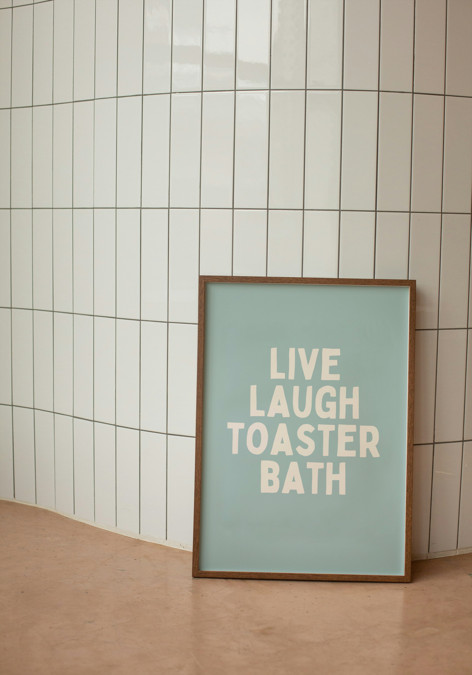 Live Laugh Toaster Bath | Cream and Seafoam | Art Print - High-Quality Premium Wall Art Decor Sticker