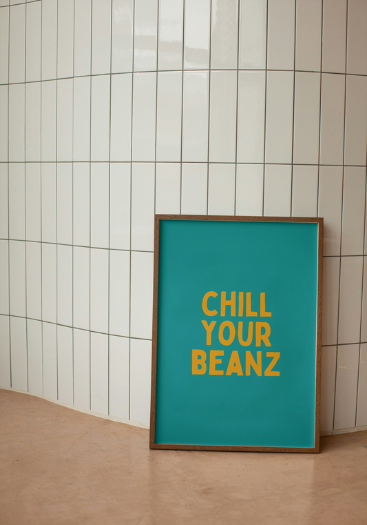 Chill Your Beanz | Orange And Teal | Art Print - High-Quality Premium Wall Art Decor Sticker