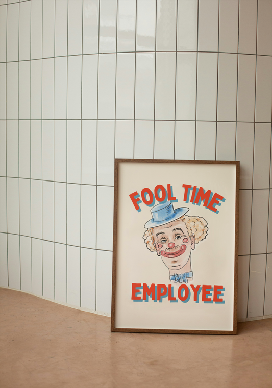 Fool Time Employee | Red and Blue | Art Print - High-Quality Premium Wall Art Decor Sticker
