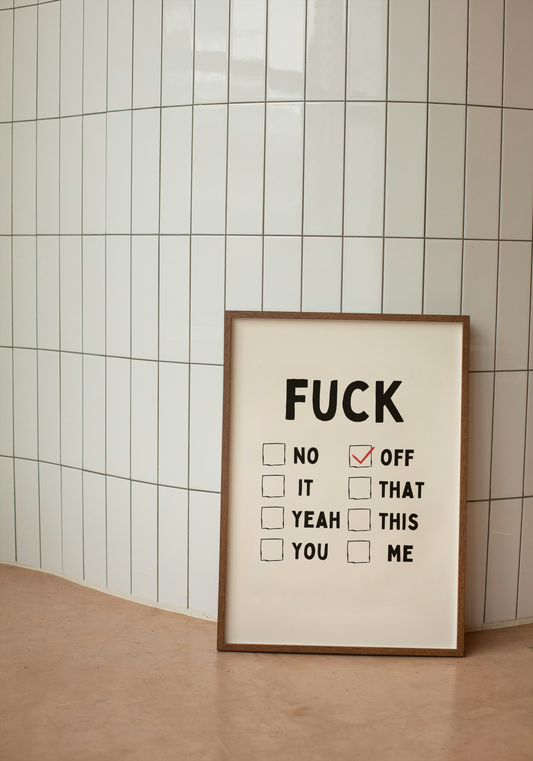 Fuck | Black and Cream | Art Print - High-Quality Premium Wall Art Decor Sticker