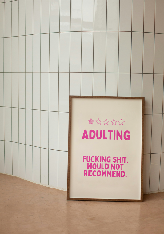 Adulting | Hot Pink and Cream | Art Print - High-Quality Premium Wall Art Decor Sticker