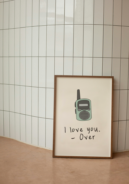 I Love You. Over | Walkie Talkie | Seafoam and Cream | Art Print - High-Quality Premium Wall Art Decor Sticker