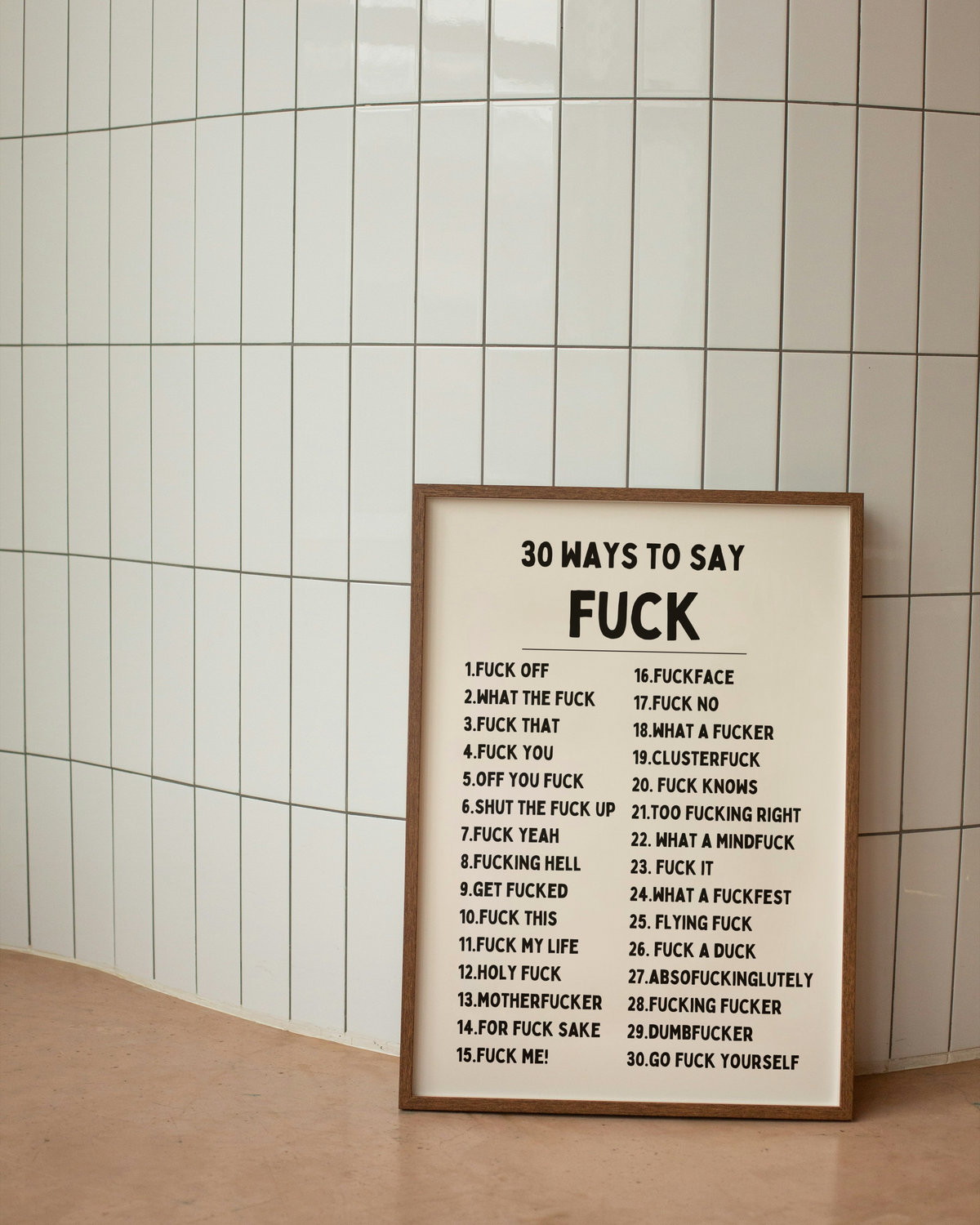 30 Ways To Say Fuck | Black and Cream | Art Print - High-Quality Premium Wall Art Decor Sticker