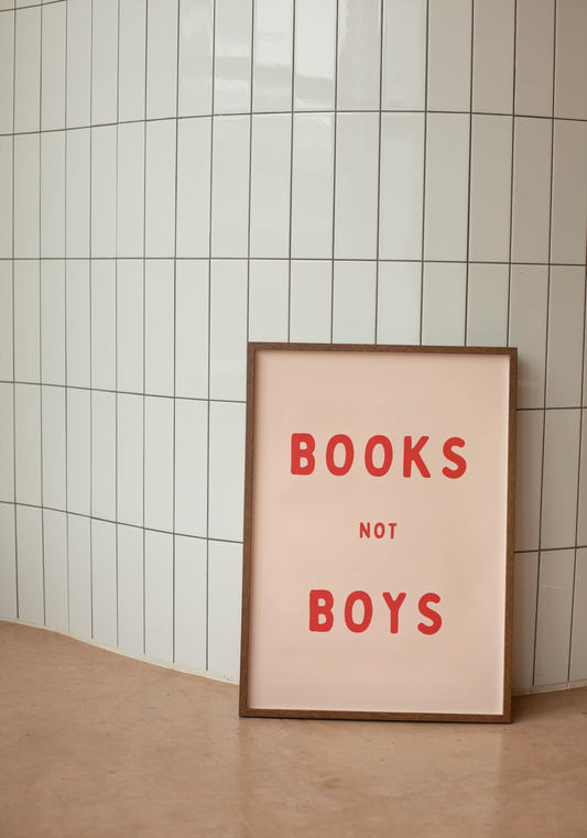 Books Not Boys | Red and Pink | Art Print - High-Quality Premium Wall Art Decor Sticker
