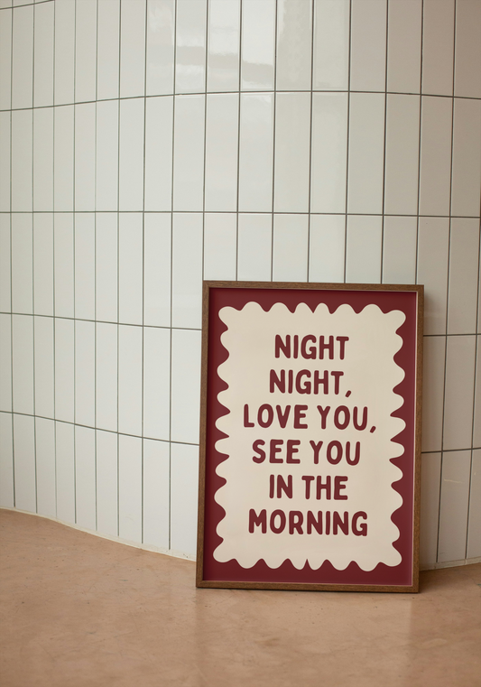 Night Night, Love You | Plum and Cream | Wall Art Print - High-Quality Premium Wall Art Decor Sticker