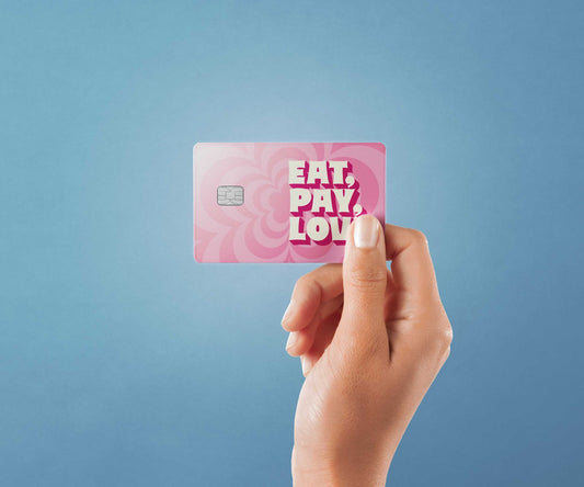 Watercolor eat pay love design | credit card sticker | small chip | credit card skin for nursery and home wall decor.