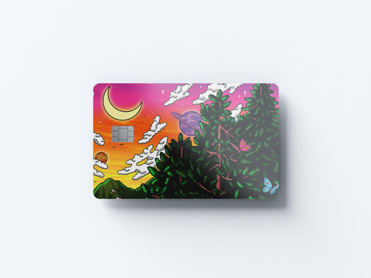 Watercolor evergreen dusk design | credit card sticker | small chip | credit card skin for nursery and home wall decor.
