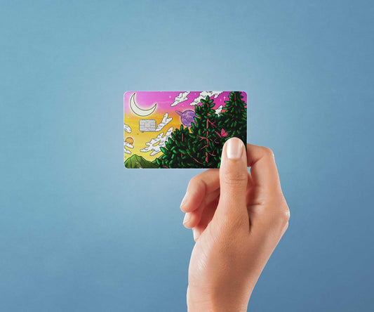 Watercolor evergreen dusk design | credit card sticker | small chip | credit card skin for nursery and home wall decor.