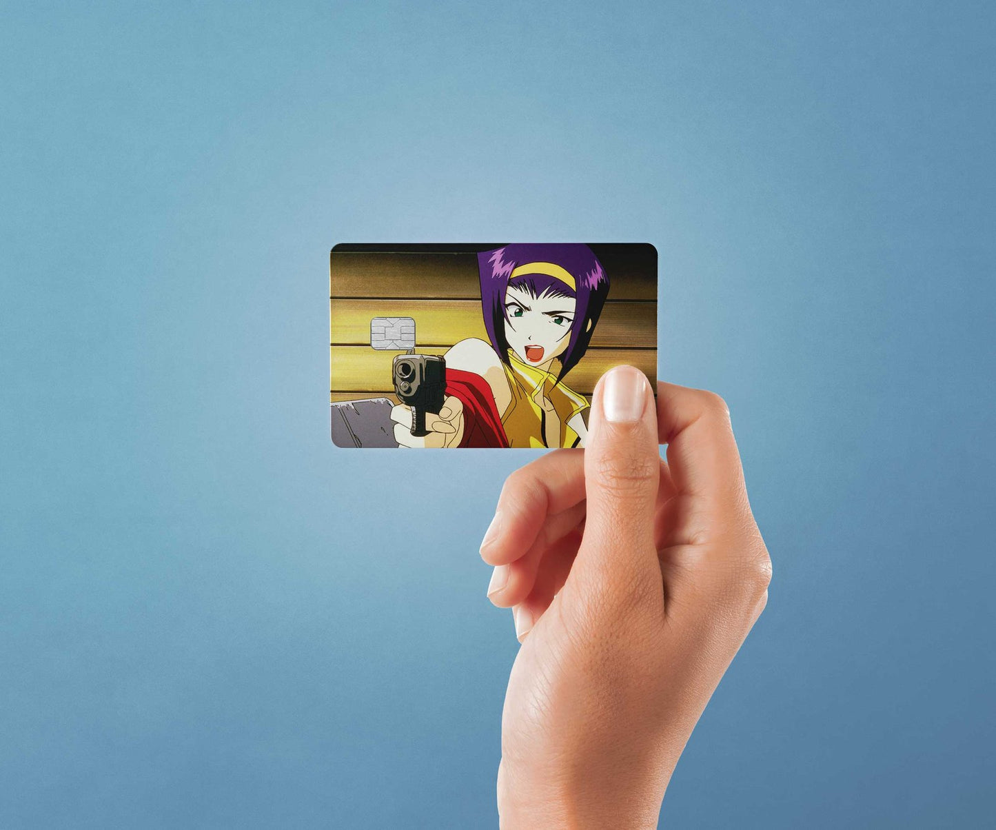 Faye with a Gun Design | Credit Card Sticker | Small Chip | Credit Card Skin