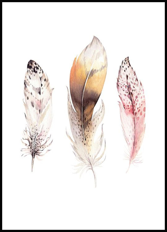 Watercolor feathers poster for nursery and home wall decor.